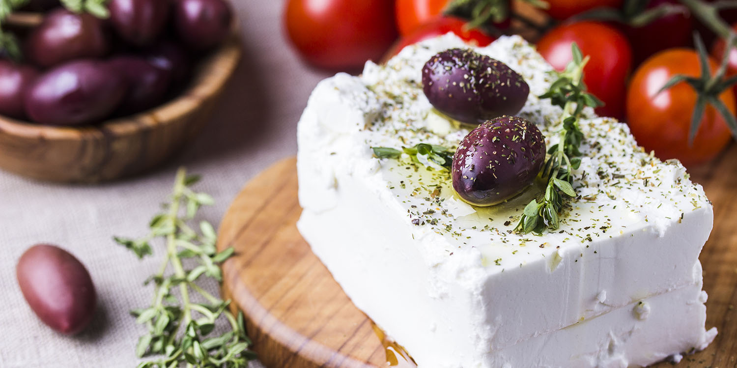 Greek,Cheese,Feta,With,Thyme,And,Olives,,Selective,Focus